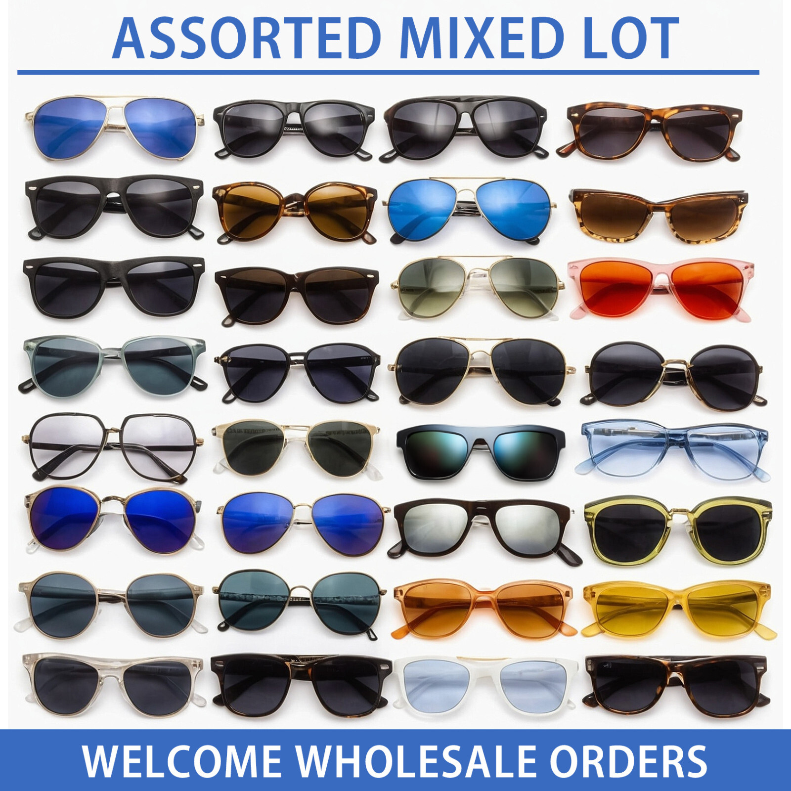 100PC Randomly Selected Bulk Wholesale Fashion Sunglasses Assorted Unisex UV400