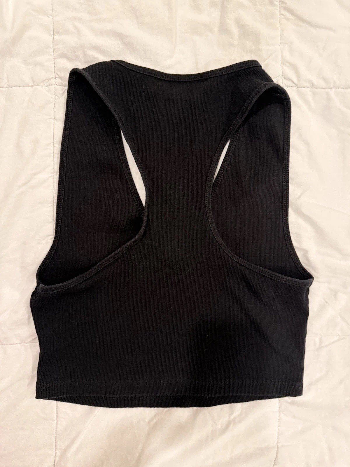 Zara Women’s Black Ribbed Cotton Cropped Racerback V-Neck Tank Top L