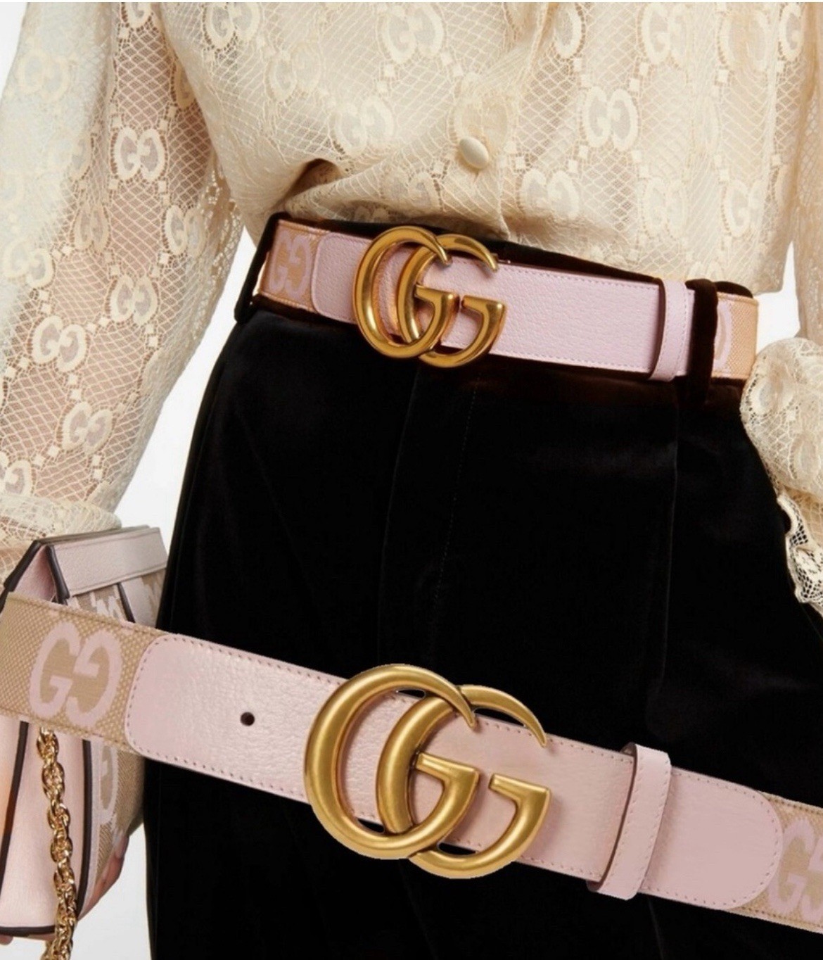 Gucci Women’s GG Marmont Jumbo GG Belt Beige/ Light Pink Size 75cm 30 in
