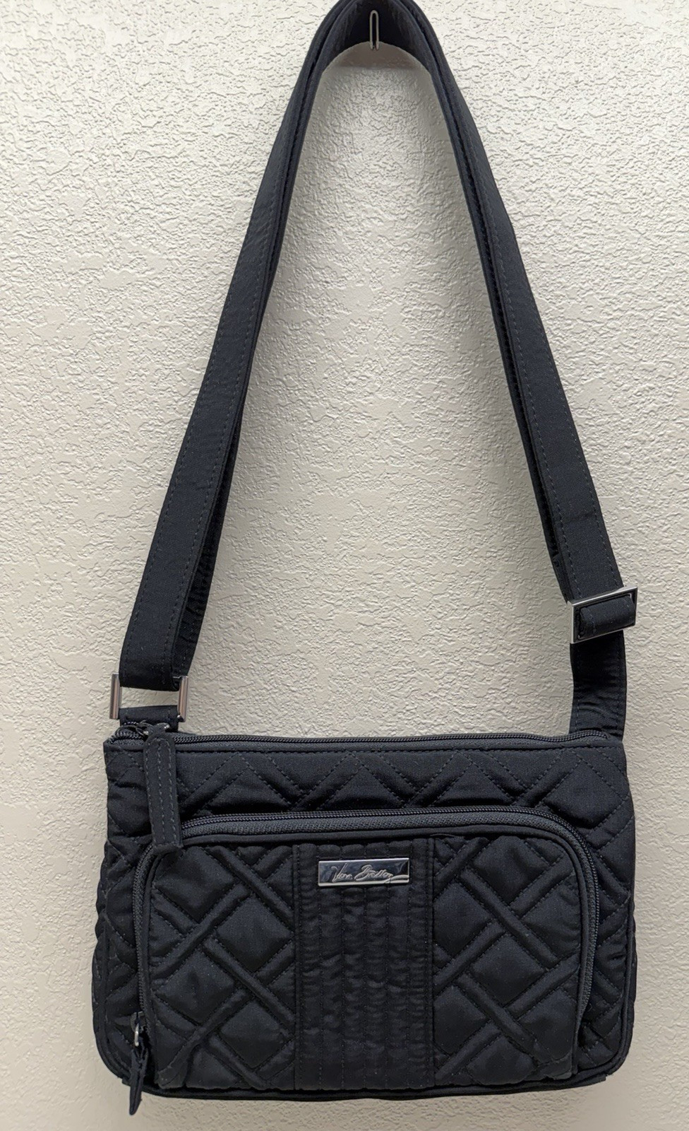 Vera Bradley Quilted Black Microfiber Little Hipster Crossbody Purse VGUC