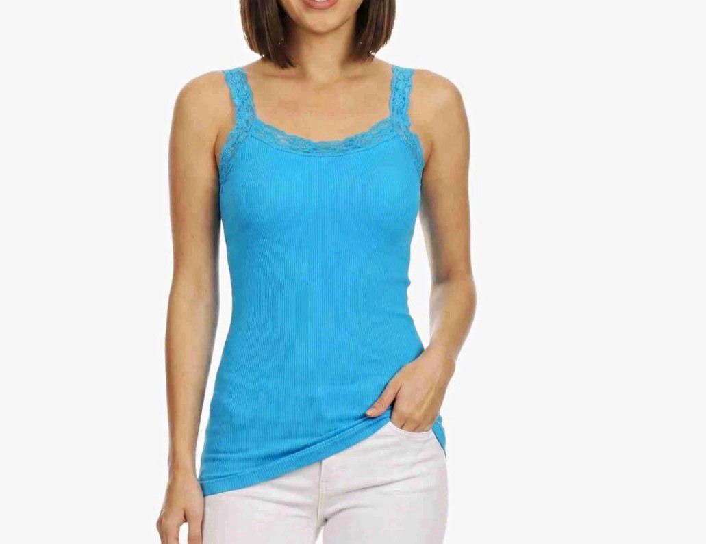 Faded Glory Women’s Blue Lace-Accent Stretch Knit Camisole Tank, L/G 12-14