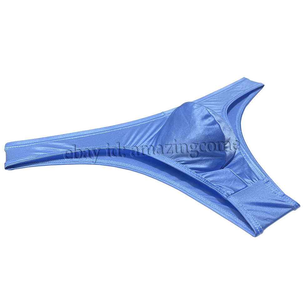 Sex Men Silk Glossy Bikini Briefs Male Cheek Underwear 1/2 Hip Coverage Swimsuit