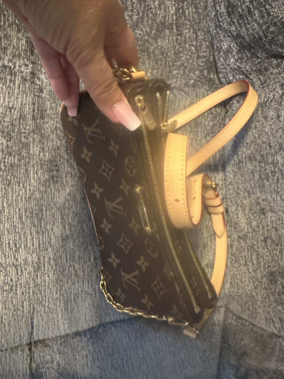 Louis Vuitton Monogram Brown Crossbody Bag Zip Chain Adjustable Strap + Dust Bag
