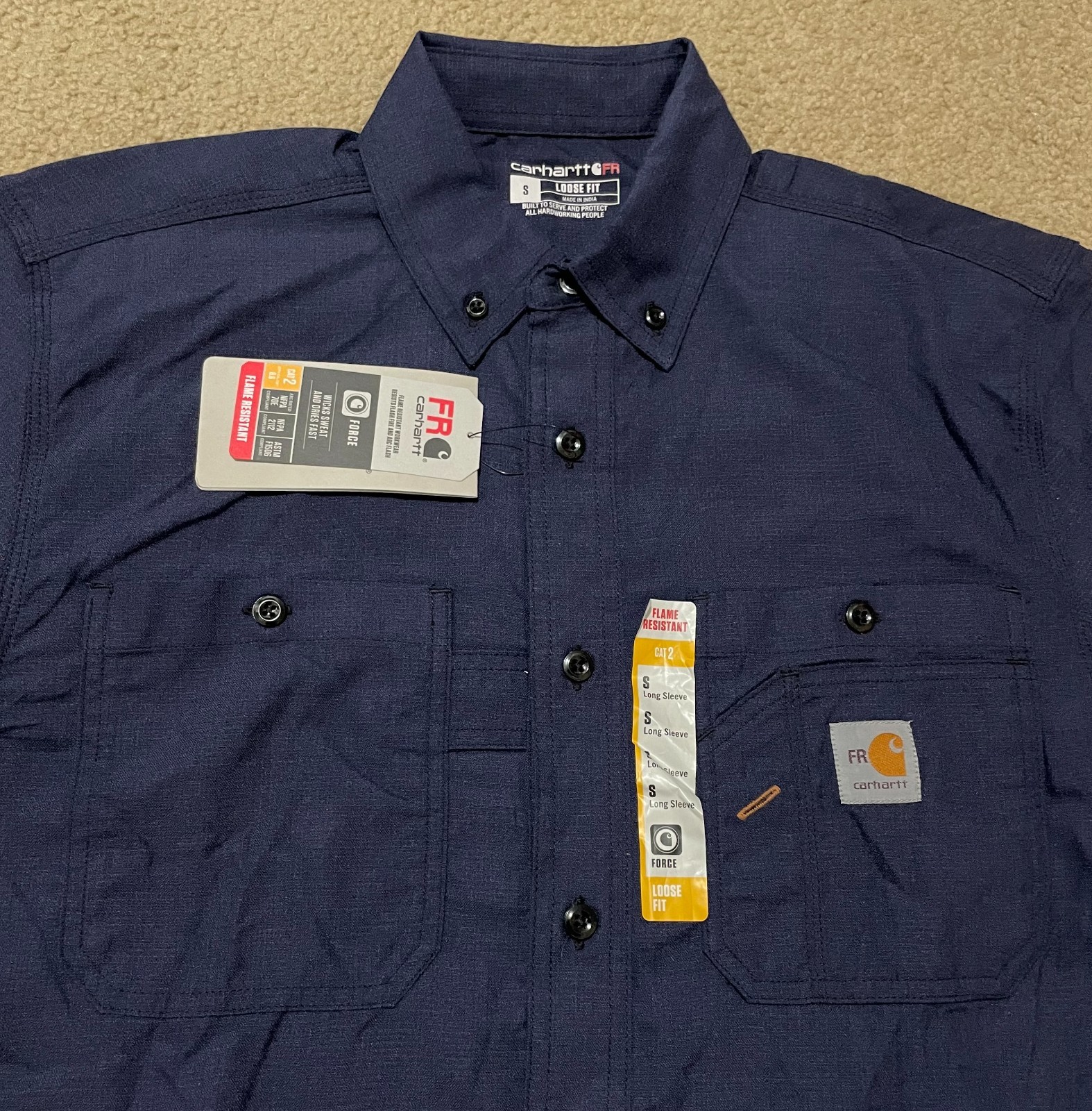 Carhartt FR Force Shirt Men’s S Blue Loose Fit Flame Resistant 2112 TW4138 NWT