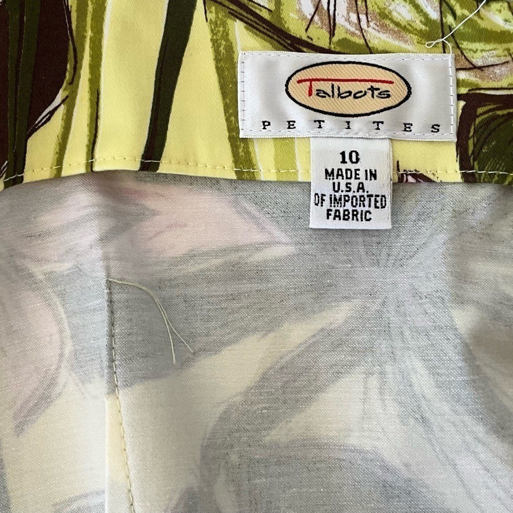Talbots Petites 10 Yellow Pink Lotus Flower Lily Pad Cotton Sheath Dress 36in L