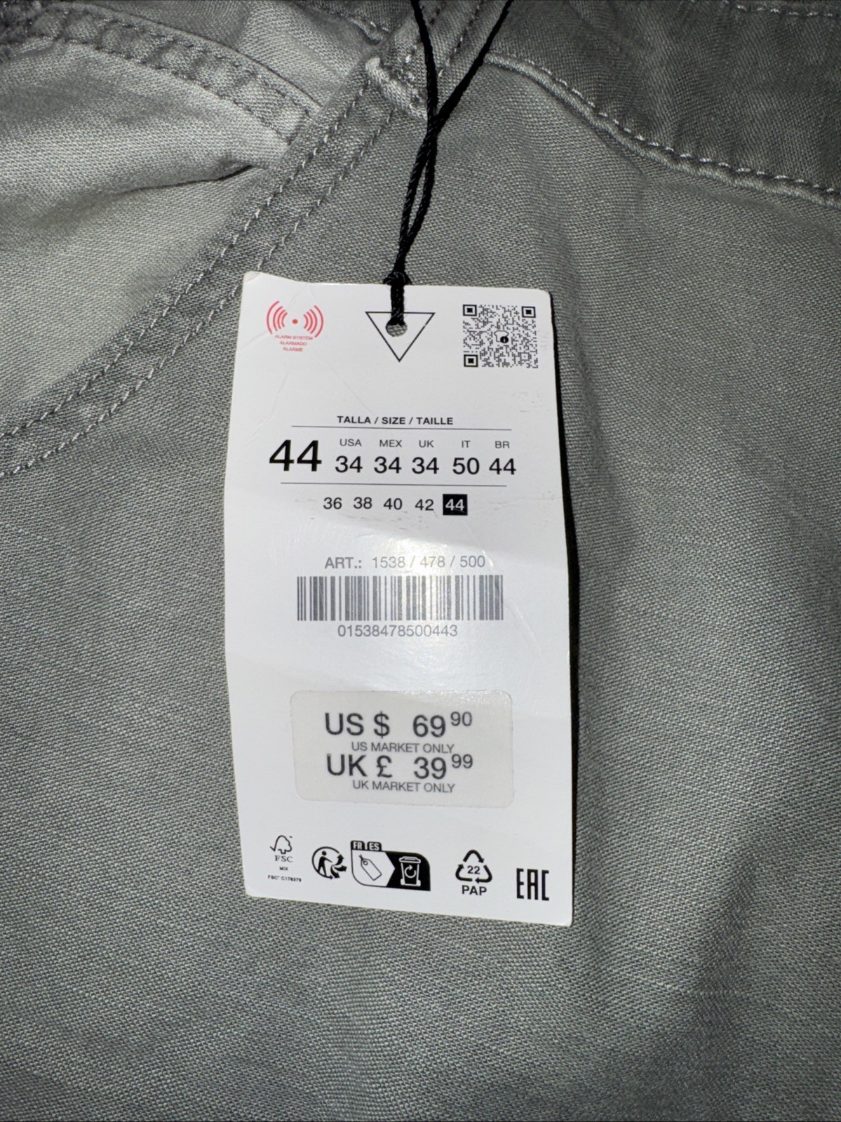 Grey Straight Fit Zara Baggy Carpenter Loop Jeans Size 34×30 New With tags