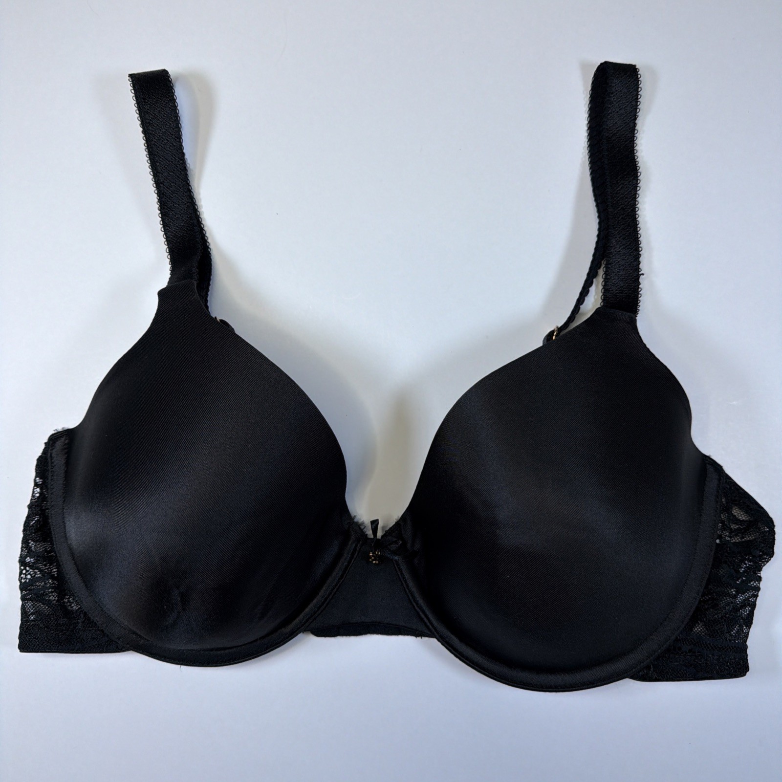 Vanity Fair 75242 38C Black Satin Lace Contoured Foam Full Coverage UW Bra EUC