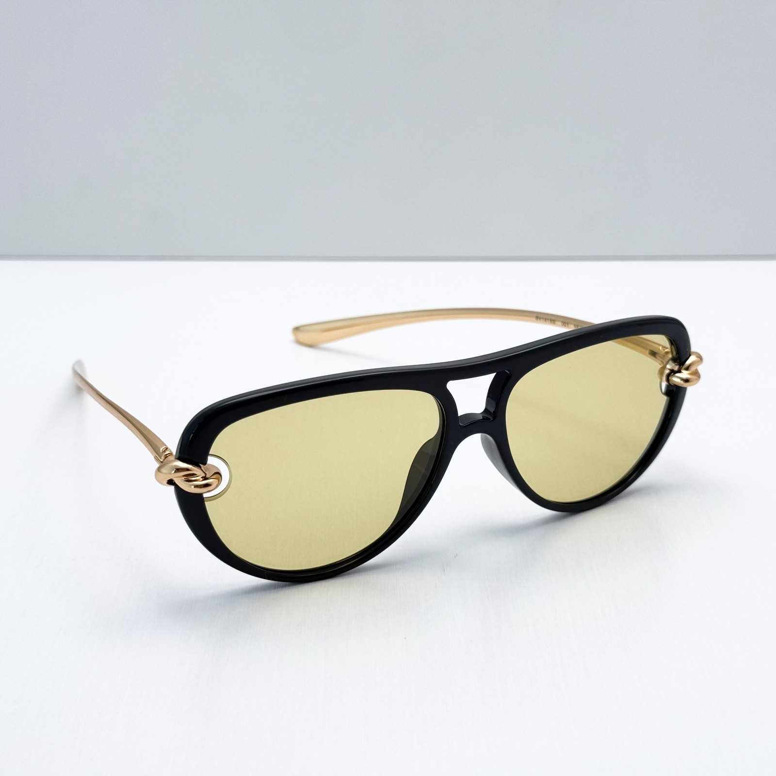 Bottega Veneta BV1418S Black Gold Cat Eye Sunglasses Yellow Lens 58-15-145