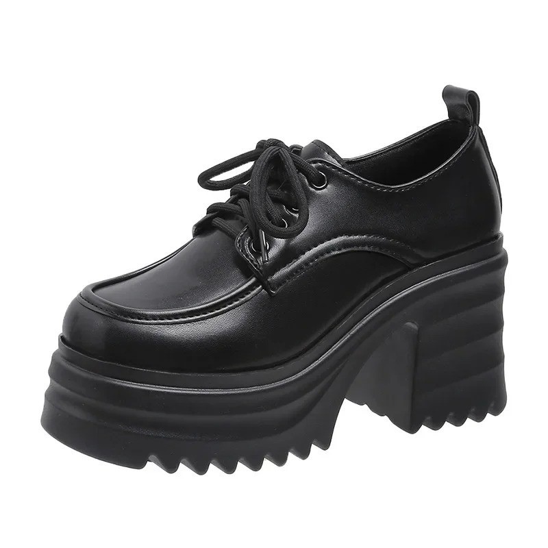 Gothic Chunky High Heels Loafers for Woman New Leather Platform Loafers Female S