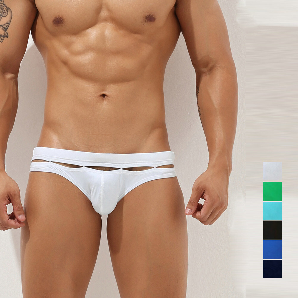 Seobean Mens Nylon Swim Briefs Beach Sexy Bikini Hollow U Convex Thongs Swimwear