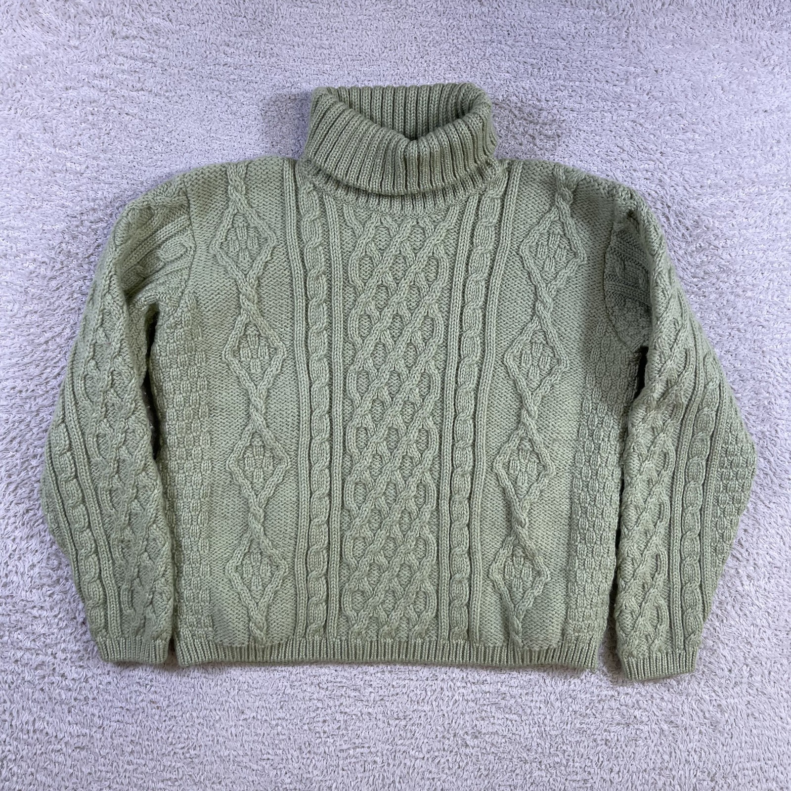 Callan Country Collection Sweater Women’s Small Green Turtleneck Wool Aran Knit