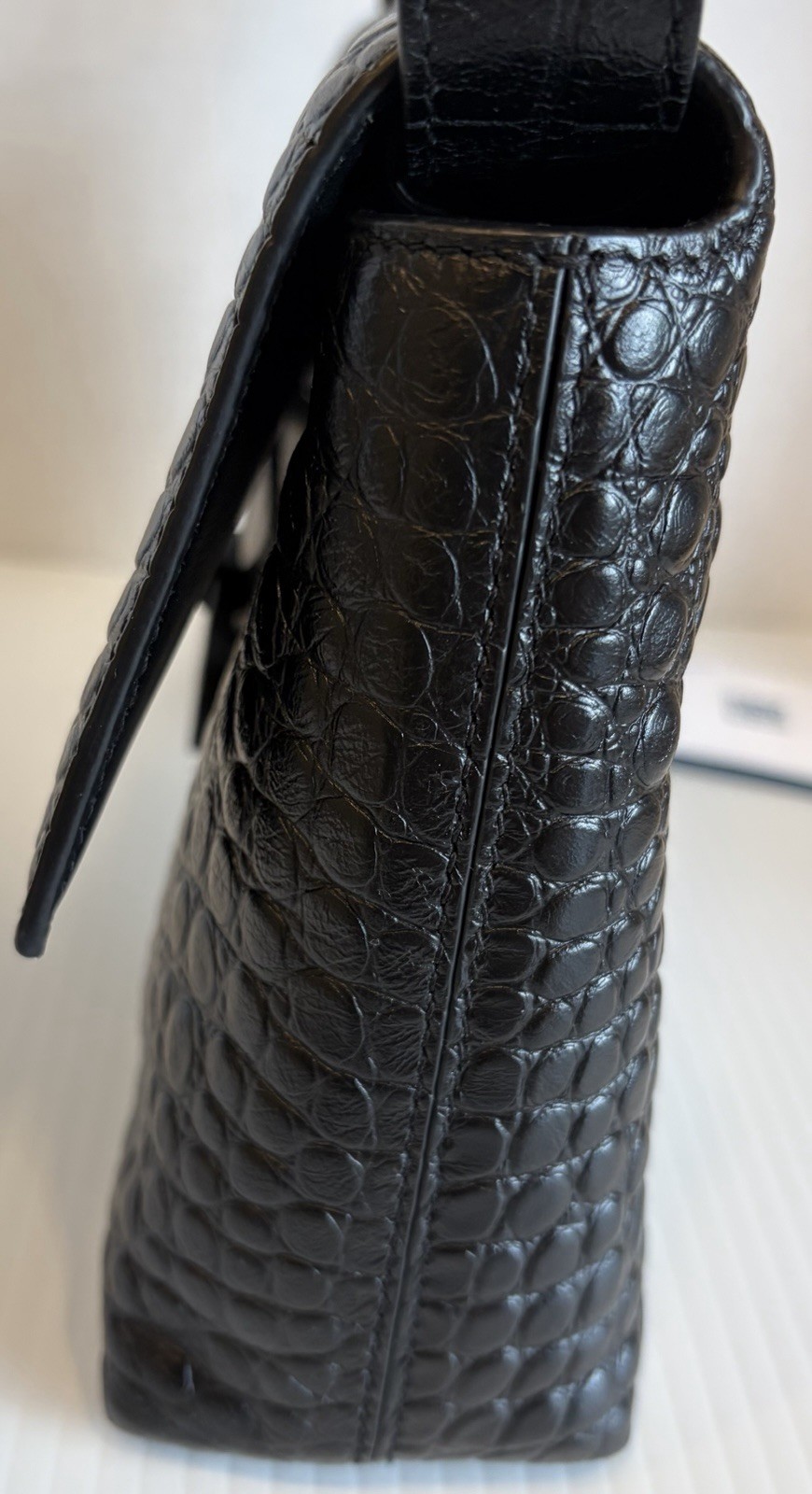 Pre Owned Black Croc Embossed Leather Balenciaga Shoulder Crossbody Handbag VGUC