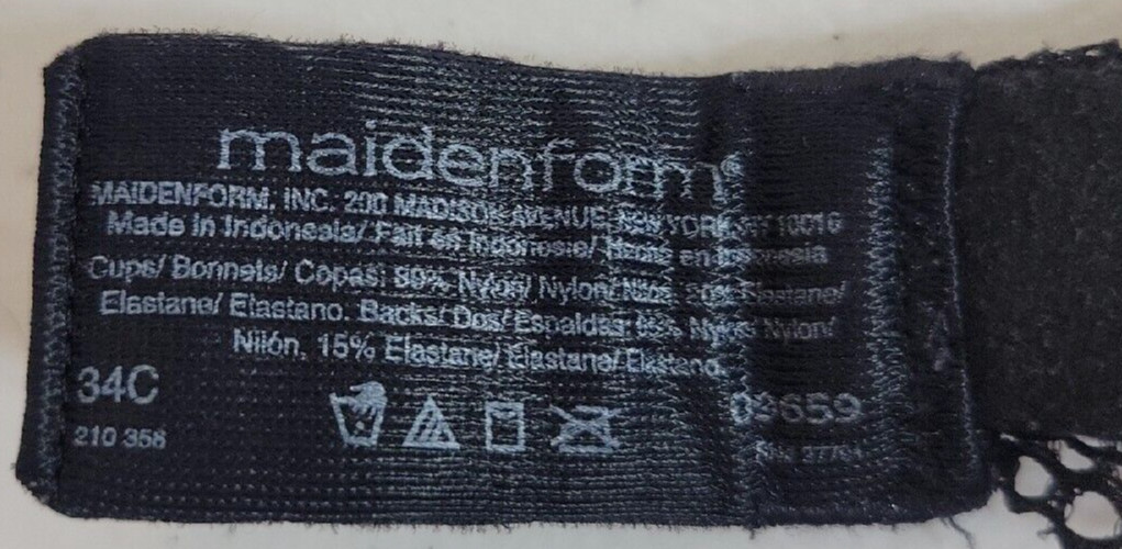 Maidenform Black Lace Padded Cup Strapless Underwire Push Up Bra Size 34C