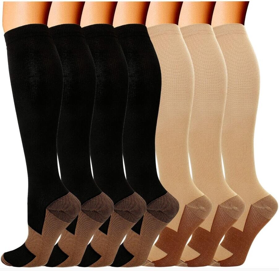 3 Pairs Copper Compression Socks 20-30mmHg Energy Support Recover Fit Knee High
