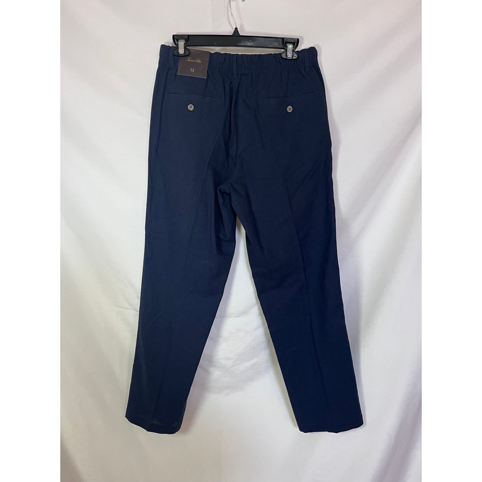 Tasso Elba Mens Linen Drawstring Pants Navy Blue Straight Leg Size M NEW