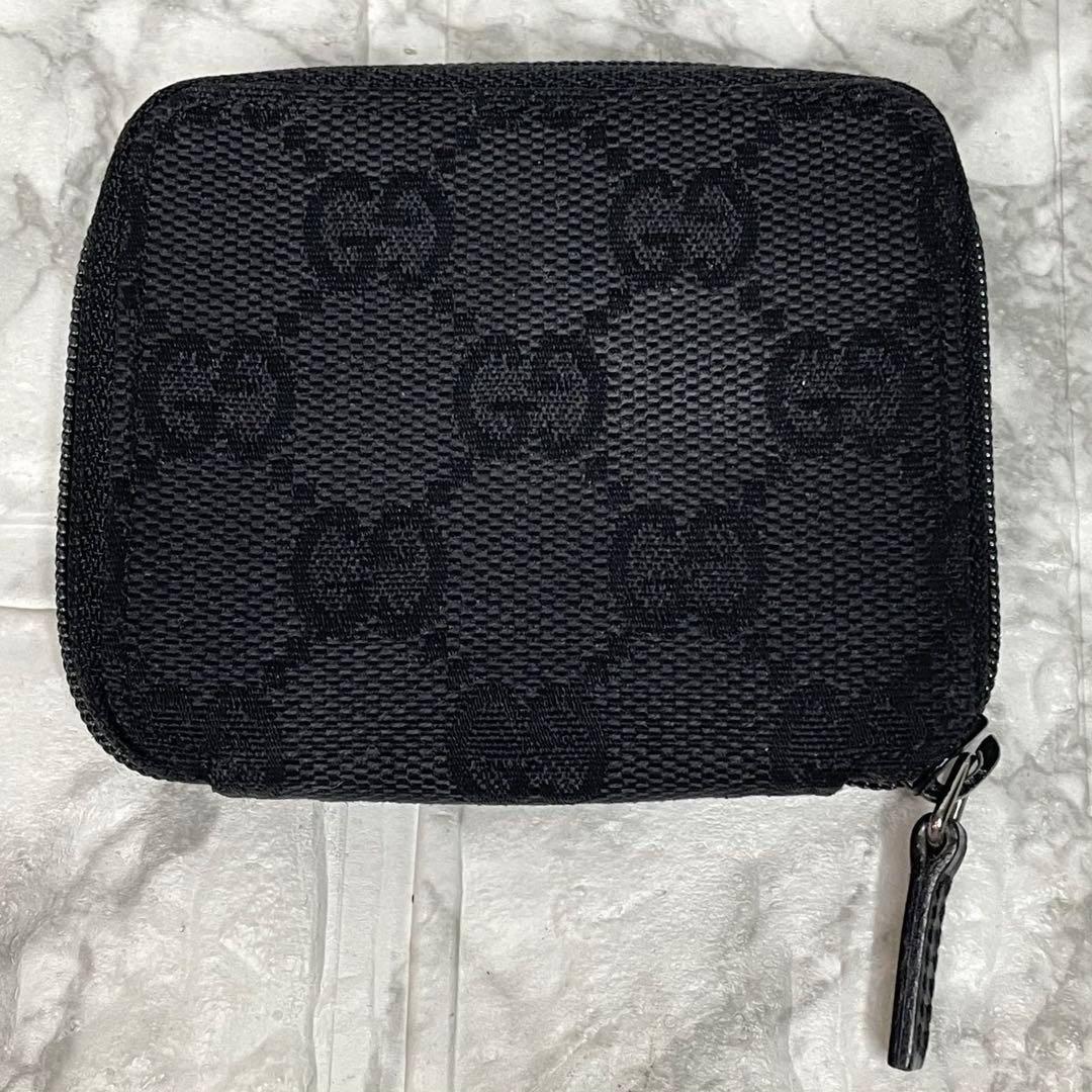 GUCCI Coin Case Round Zipper GG Mini Wallet Black