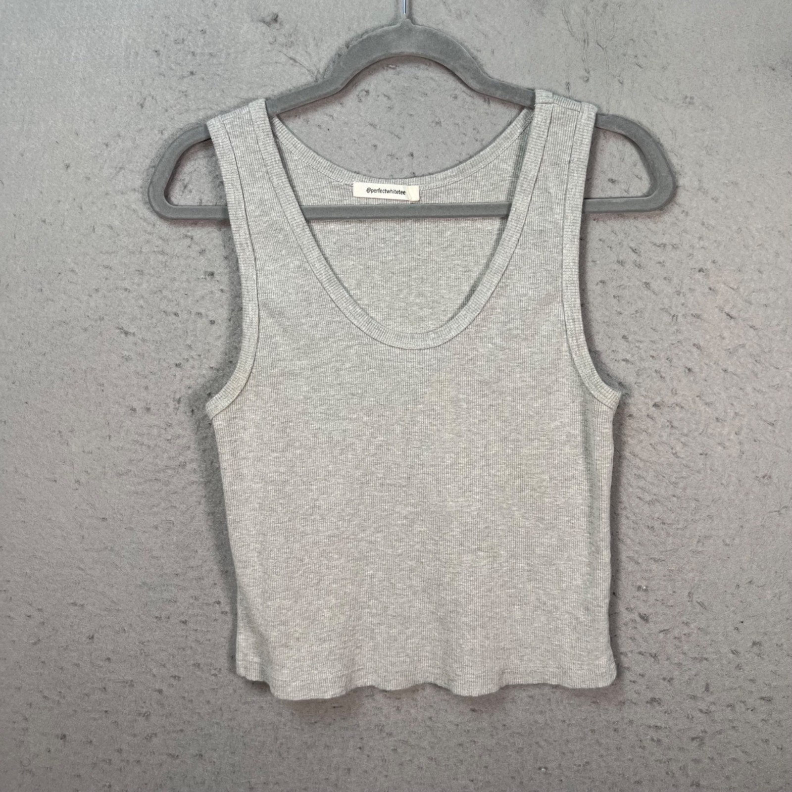 Perfect White Tee Womens Large Gray Ribbed Cropped Tank Top Cotton Blend