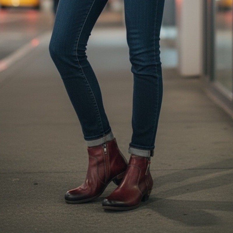 “PIKOLINOS” Women’s Zip Up Ankle Boot Red SZ 37 (7) Soft Leather 1 3/4 Heel