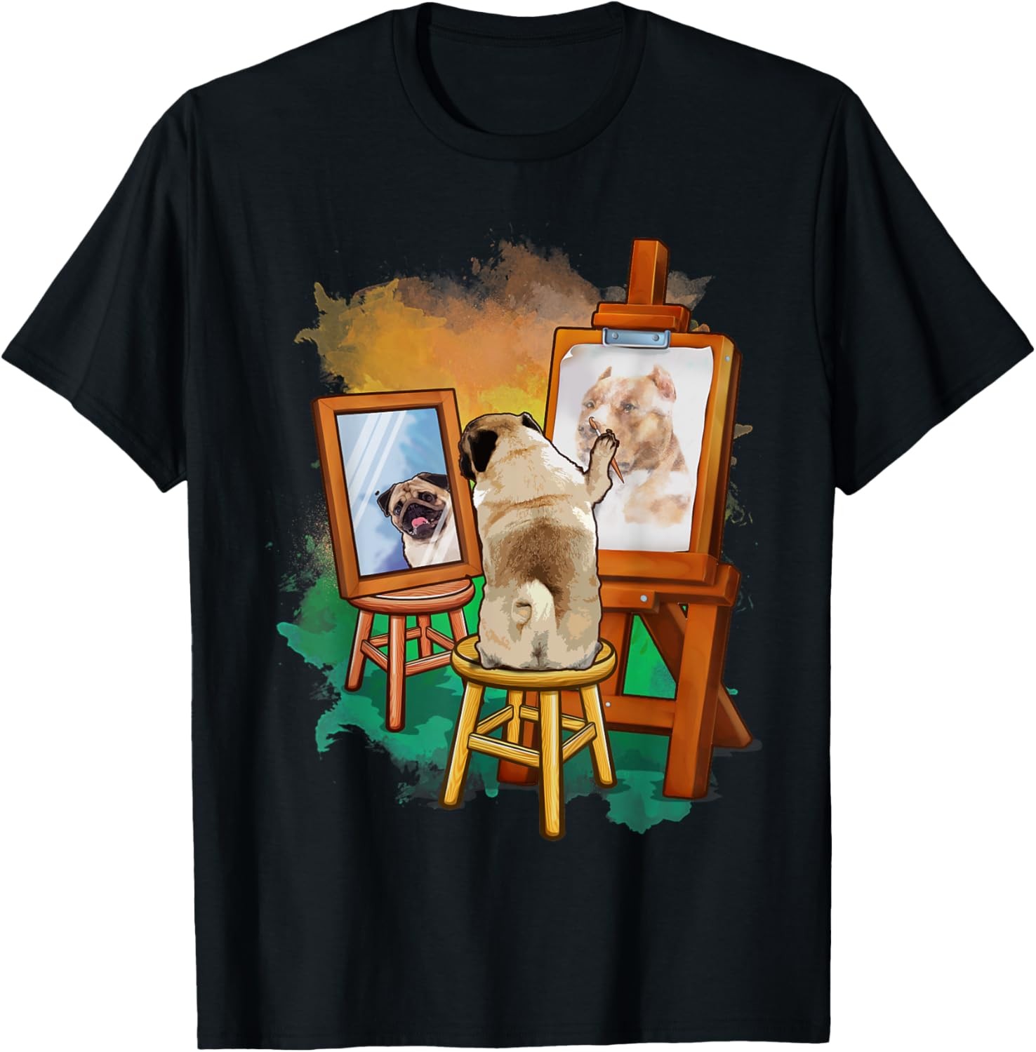 Pug Painting Pitbull Artist Art Animal Lover Graphic Novelty T-Shirt
