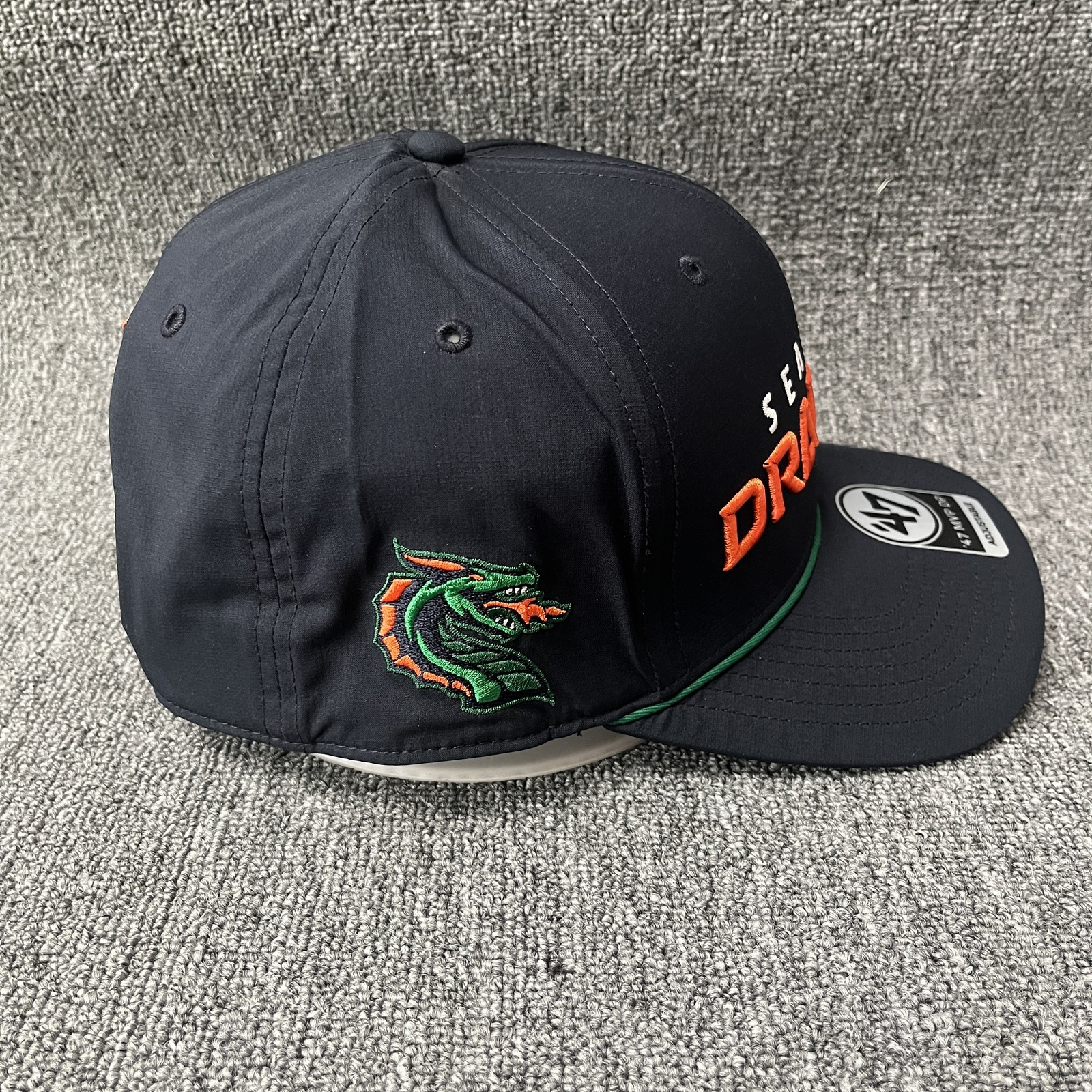 ’47 XFL Seattle Dragons MVP DP Adjustable Snapback Curved Brim Navy Orange Green