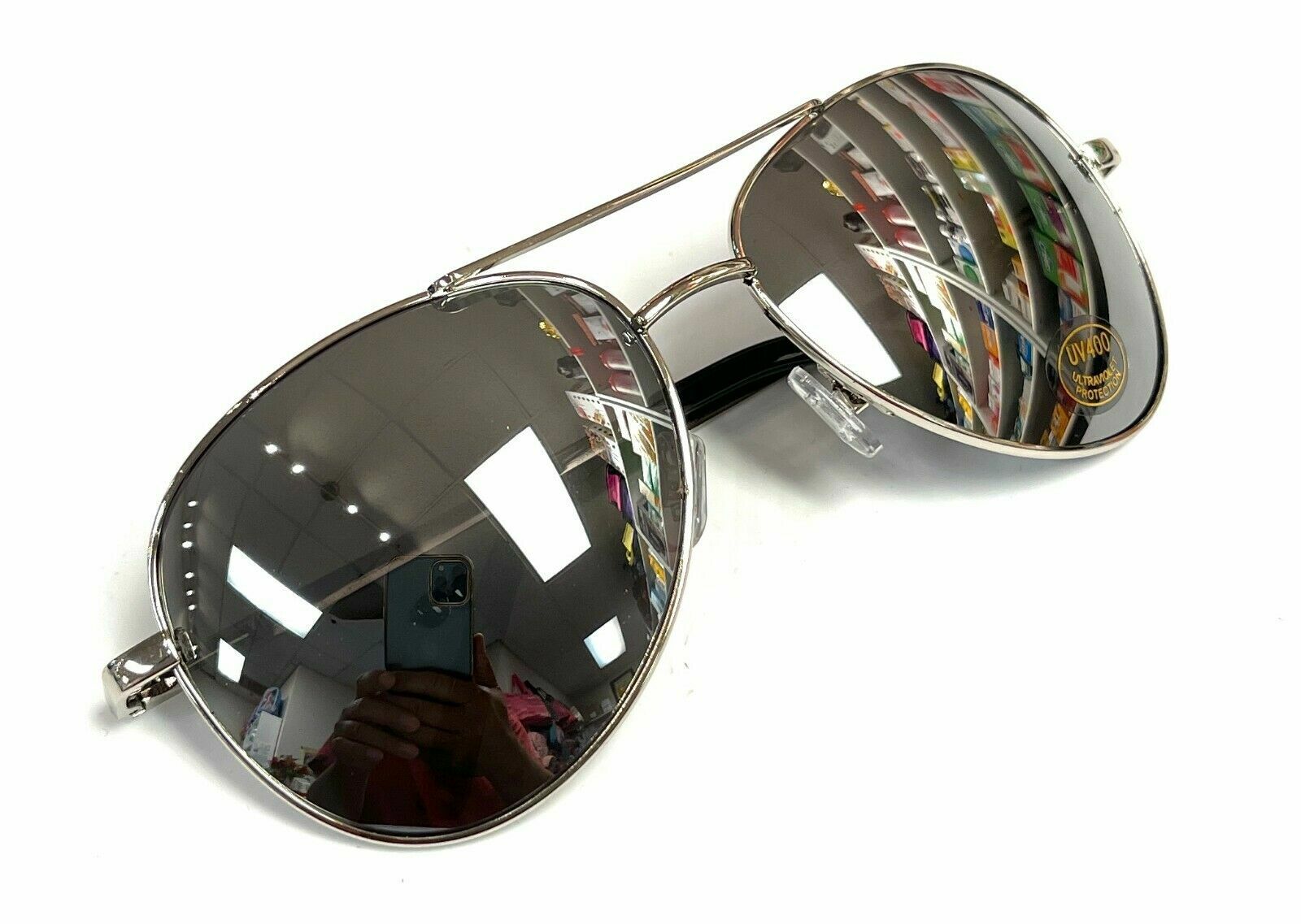 Aviator Sunglasses Black Mirror Lens Men Women Silver Spring Hinge Pilot UV 400