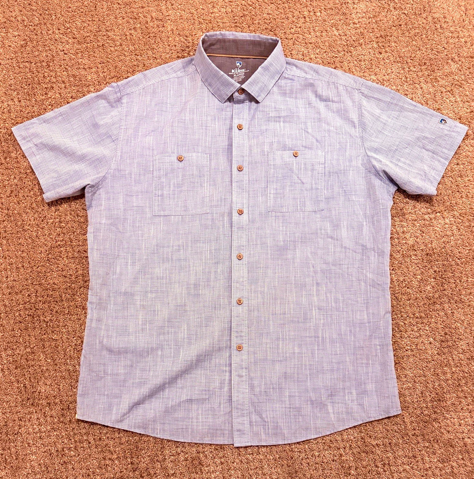 KÜHL Men’s XL Blue Striped Woven Short Sleeve Button-Up Shirt Pockets