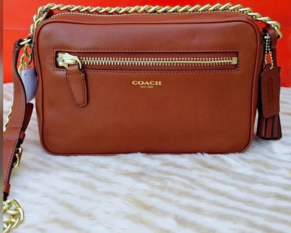 Coach Women’s Small Brown Crossbody Bag Gold Hardware Zip Tassel Logo Strap