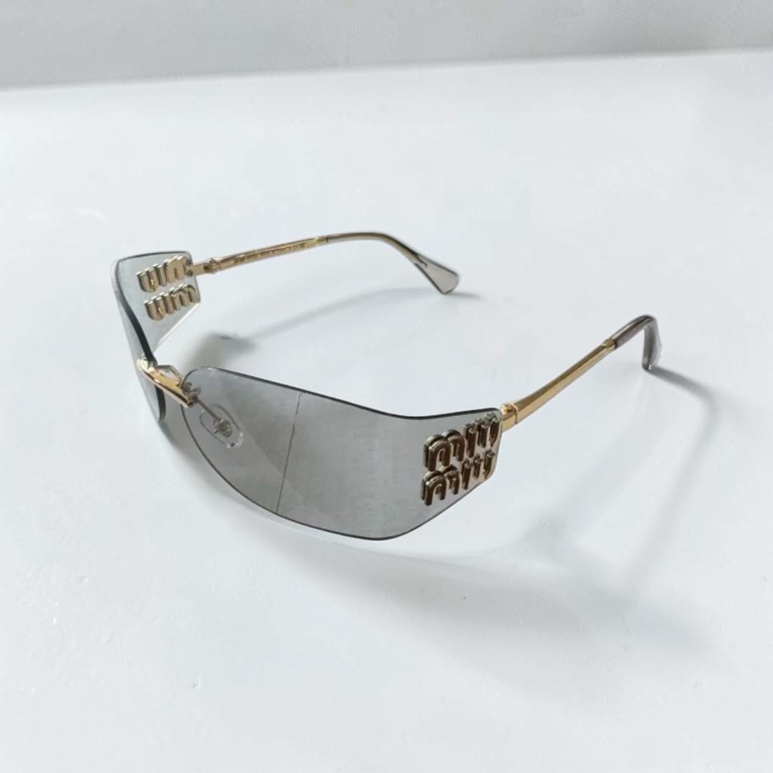Miu Miu MU A51S Pale Gold Grey Brown Women Wrap Sunglasses