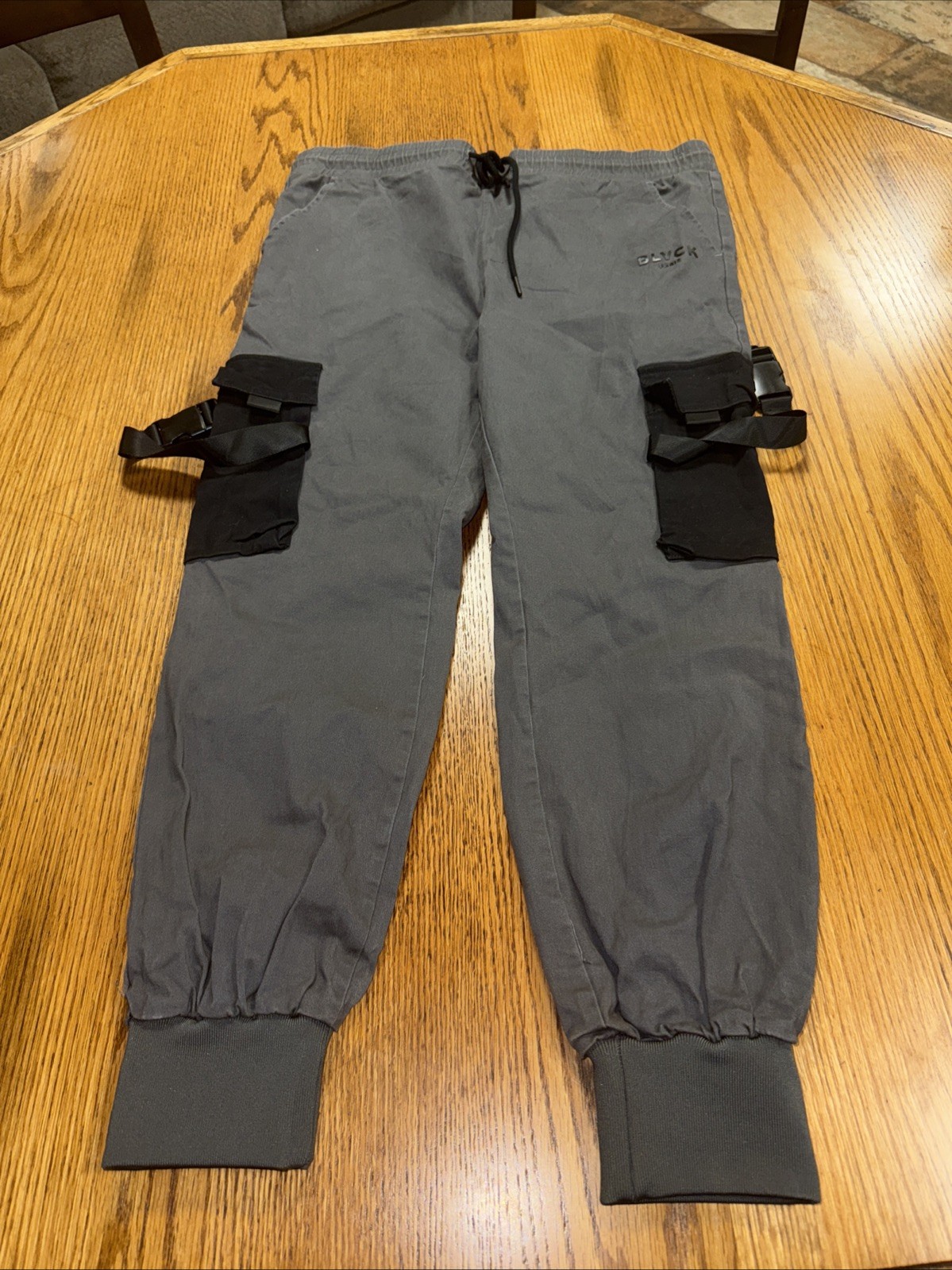 BLVCK Paris Gray/Black Buckle Strap Tokyo Pants sz XL
