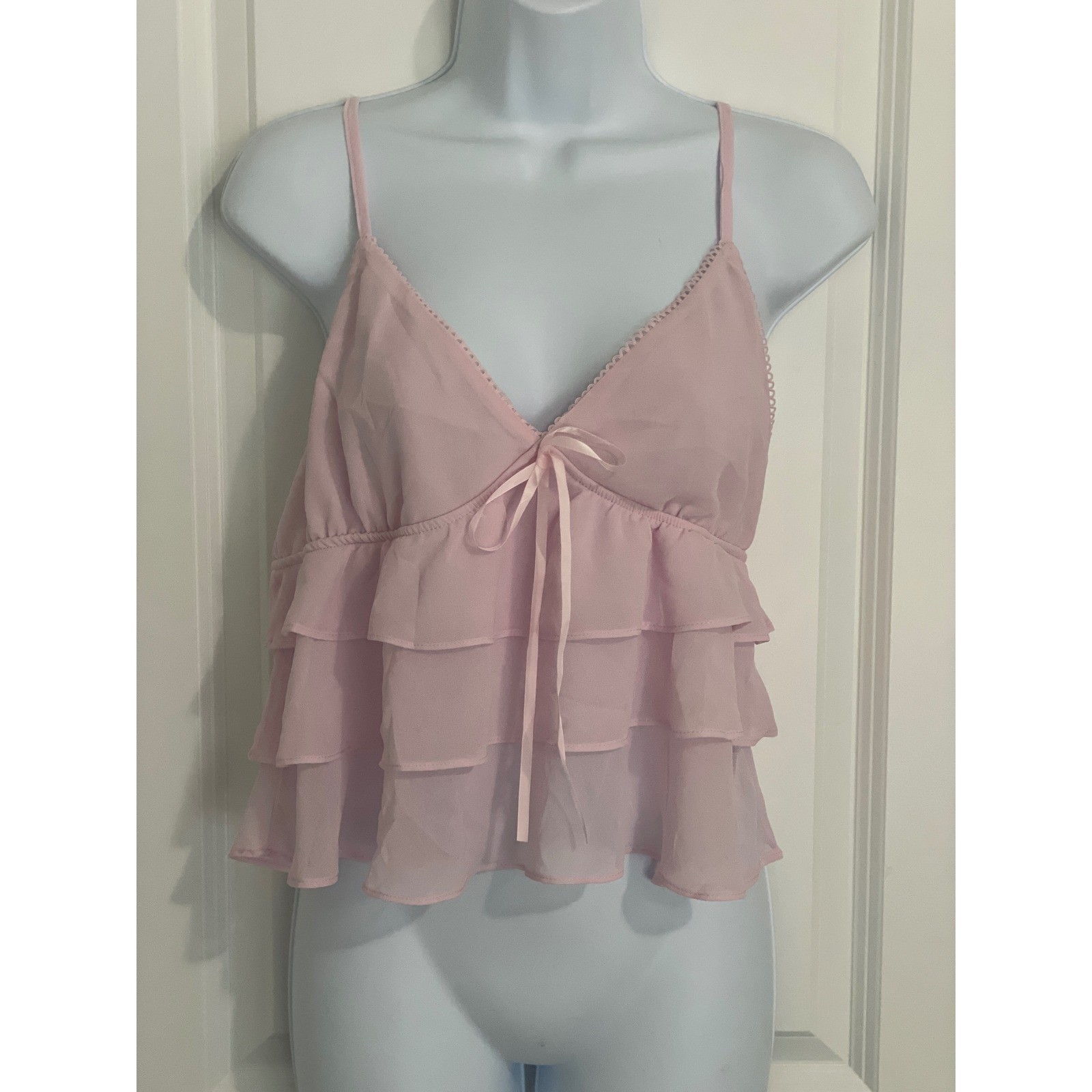 Womens Y2K Coquette Fairycore Romantic Camisole Tiered Ruffle Babydoll Top L