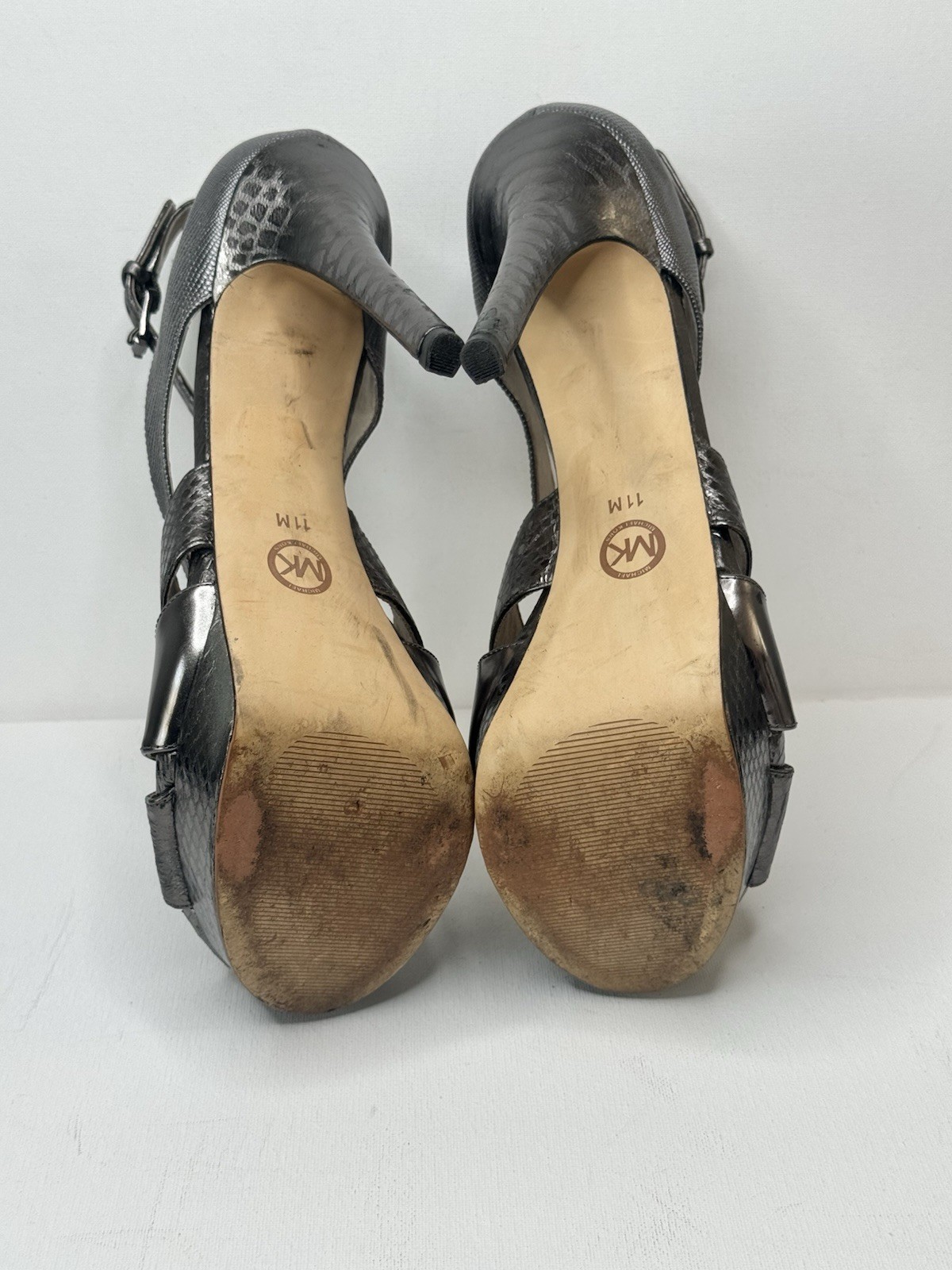 MICHAEL Michael Kors Leighton Sandal Strappy Heels Pewter Grey 11