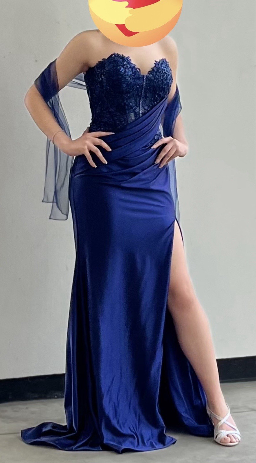 Ladivine by Cinderella Divine Navy Blue Sequined Formal Gown