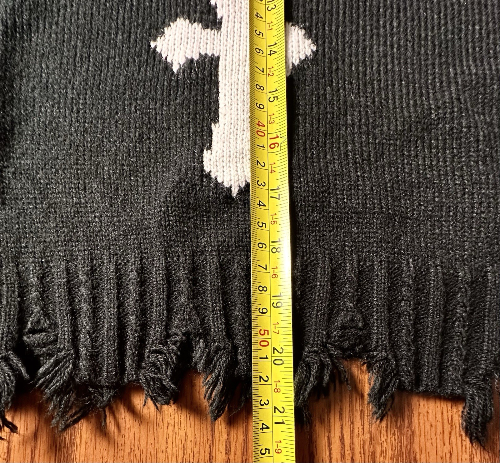 Distressed Fringe Womens Black Cross Knit Sweater Sz M Grunge WhimsiGoth Oversiz