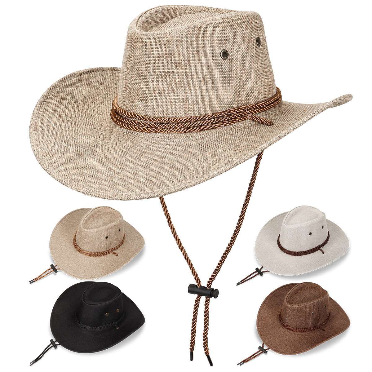 Women Mens Summer Bucket Cap Cowboy Fedora Hat Wide Brim Linen Mesh Hats Outdoor