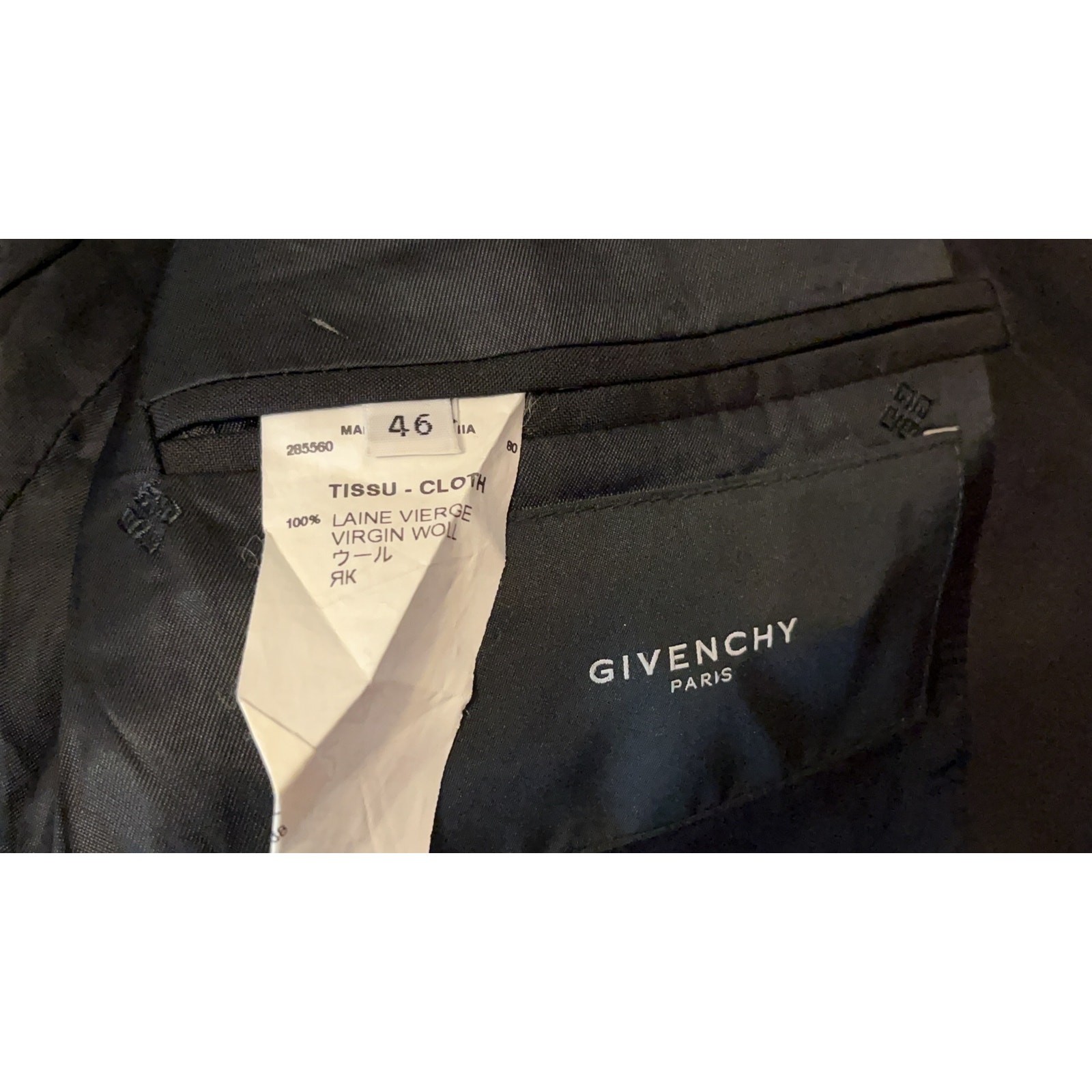 Vintage, Givenchy Paris, Black Virgin Wool Jacket, Size: 46