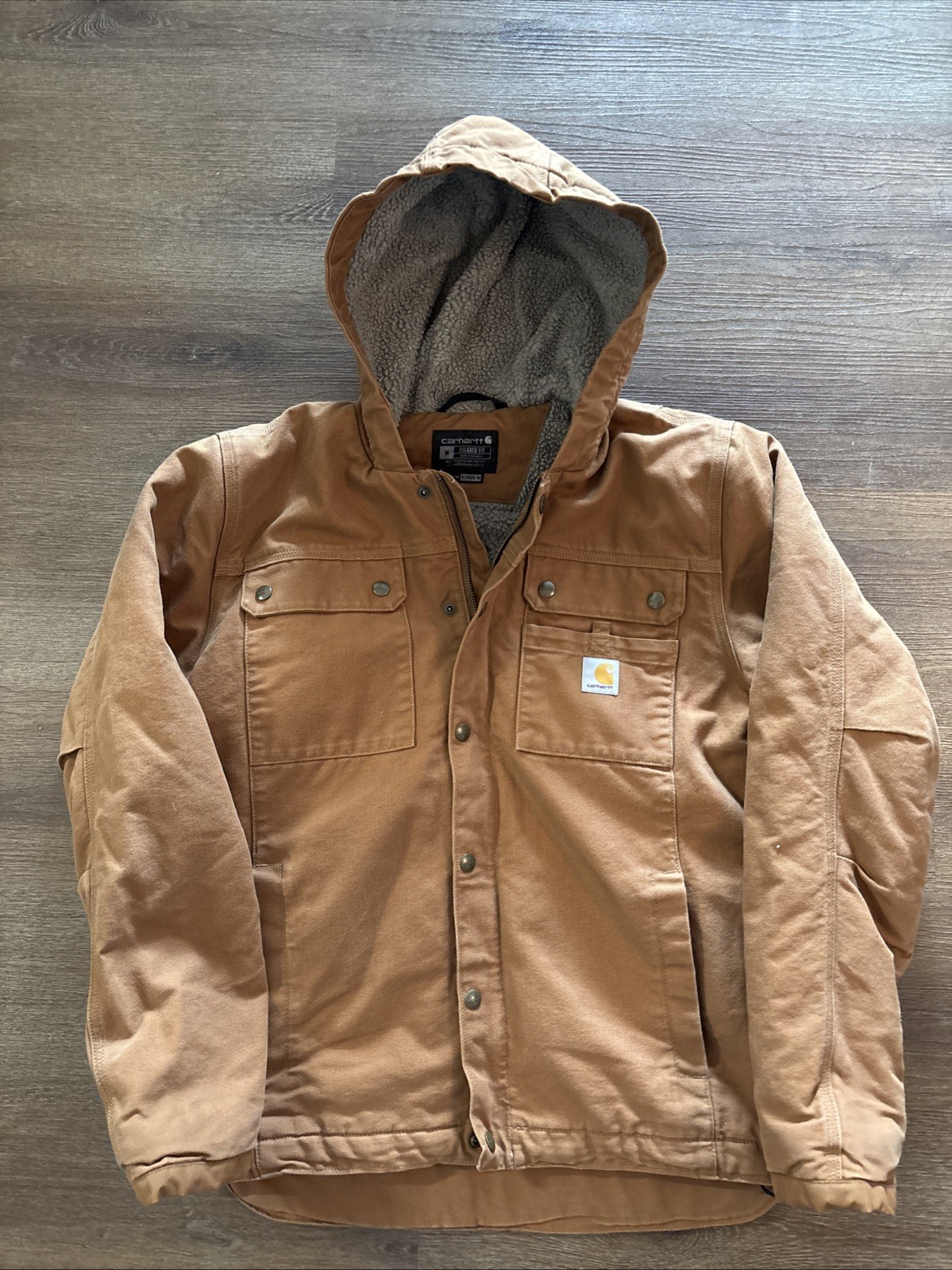 Carhartt Washed Duck Sherpa-Lined Brown Utility Jacket Men’s Size Medium
