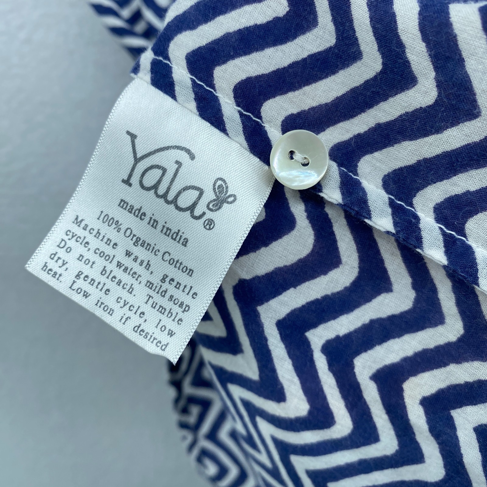 YALA Tunic Womens S Organic Cotton Chevron Sleeveless Shirt Button Up Blue India