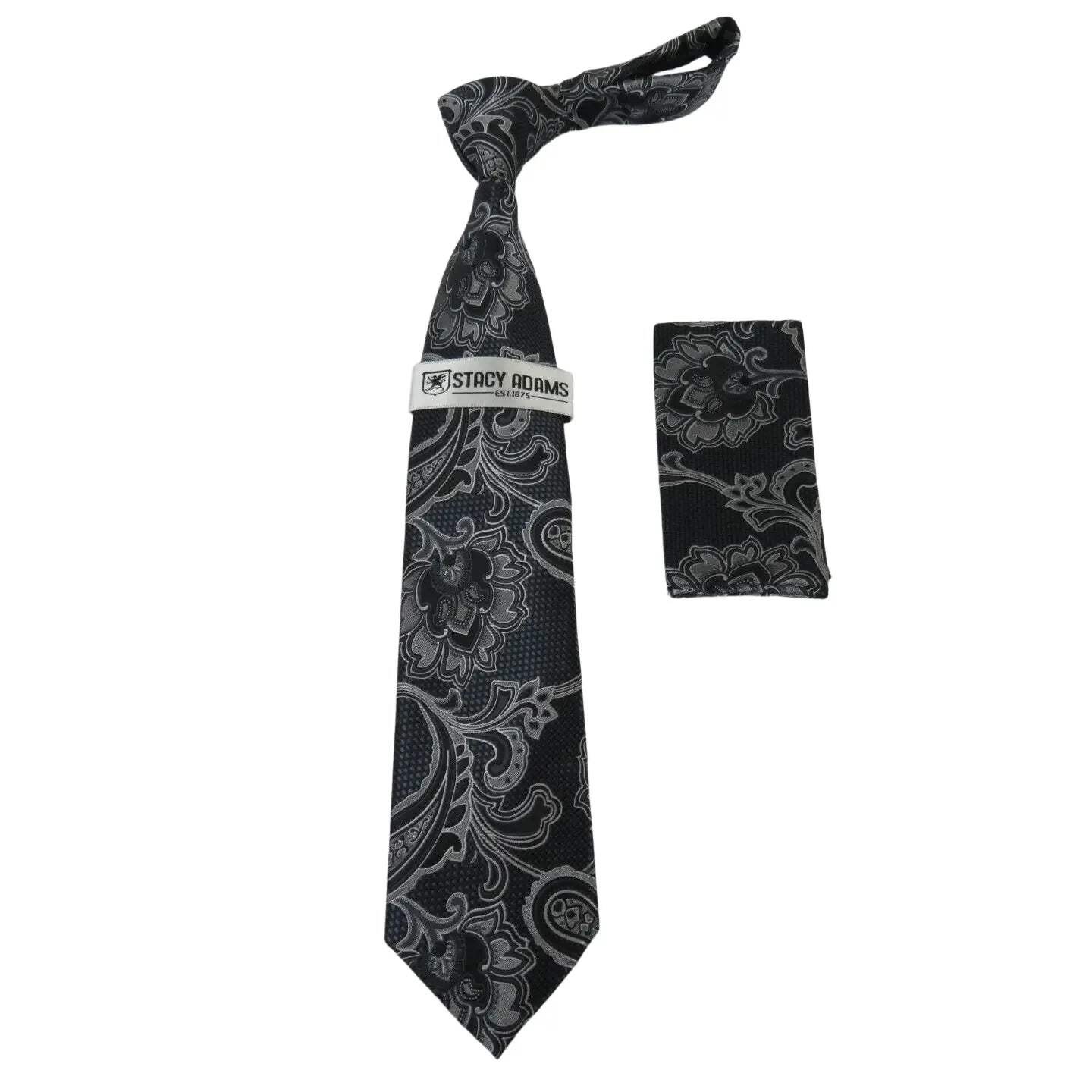 Men’s Stacy Adams Tie and Hankie Set Fancy Woven Silky Satin #SAT133