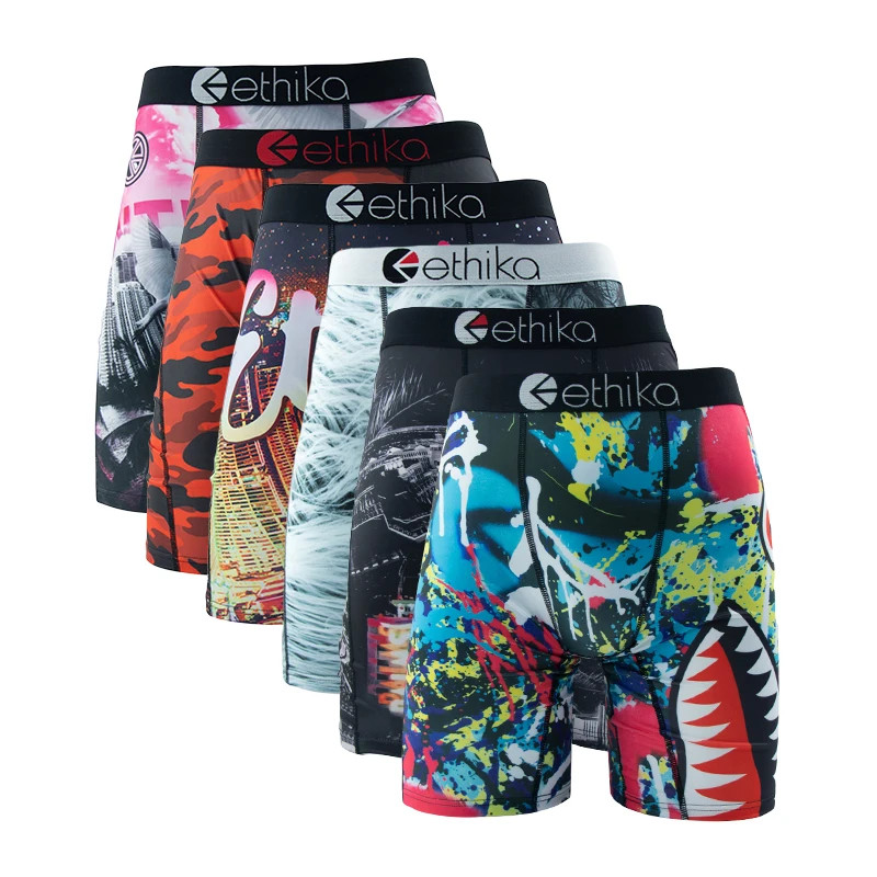 ETHIKA 6PCS Men Boxer Briefs Breathable Mesh Underwear Printed Plus Size