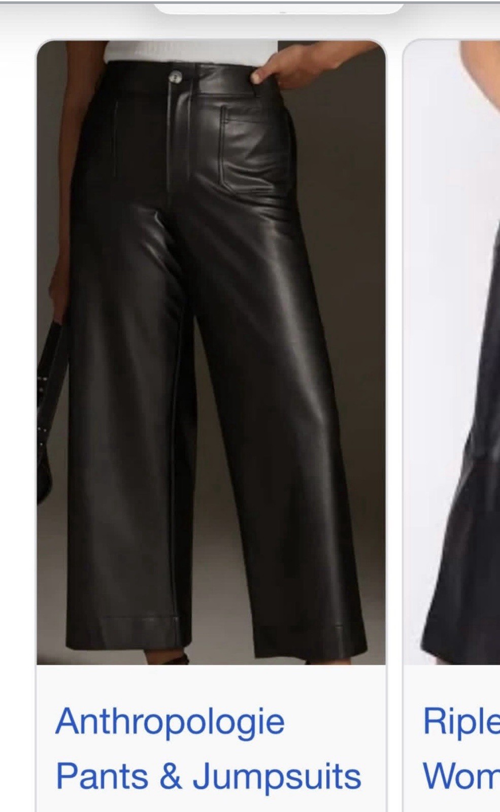 Anthropologie Black Faux Leather Wide-Leg Cropped Pants High Rise