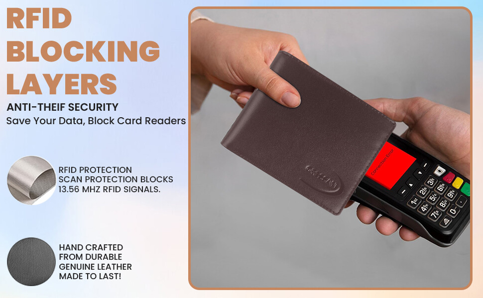 Men’s RFID Blocking Full Grain Bifold Slim Leather Wallet, 8 Card Slots