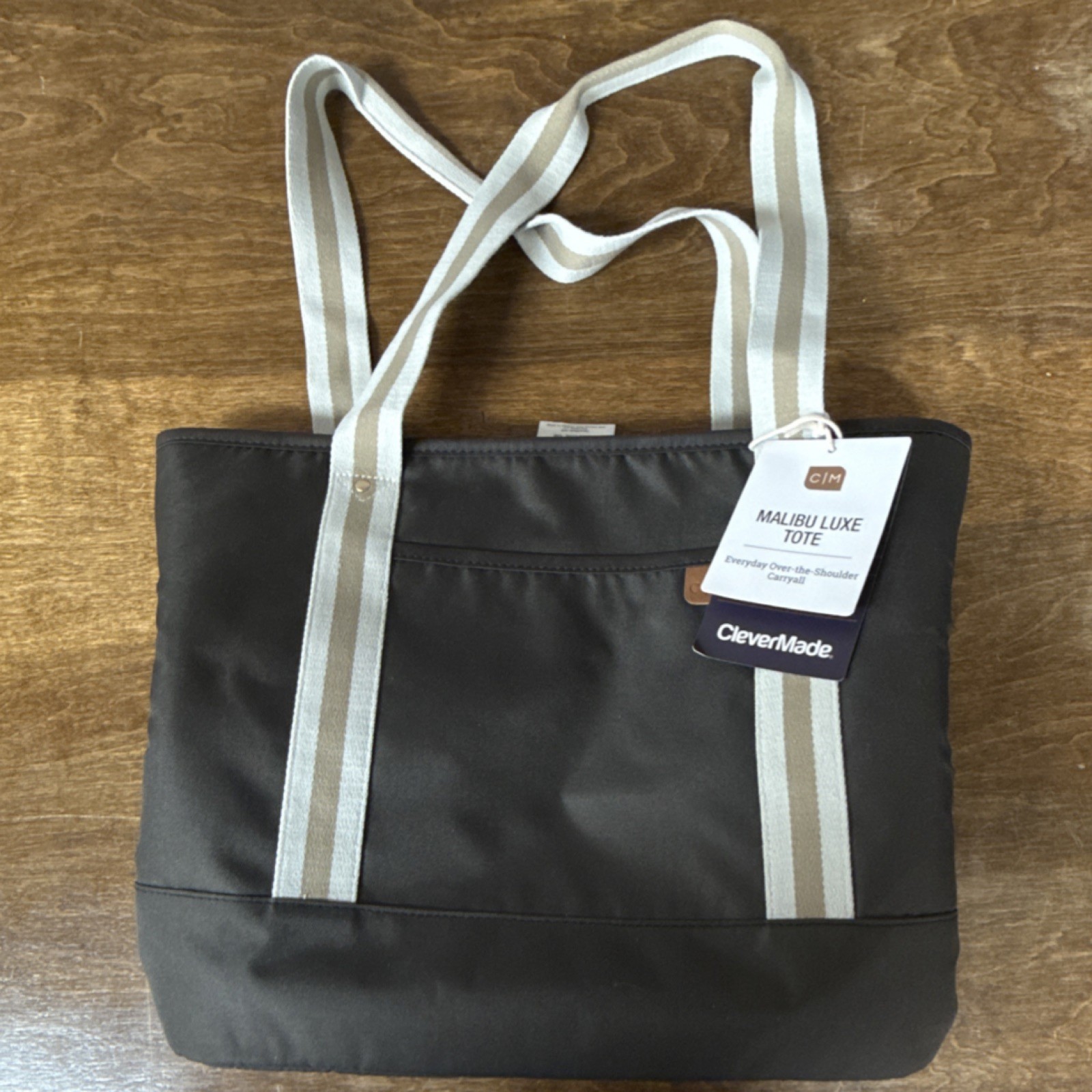 CleverMade Malibu Luxe Tote Black Shoulder Bag, Zip Closure, Inner Pockets