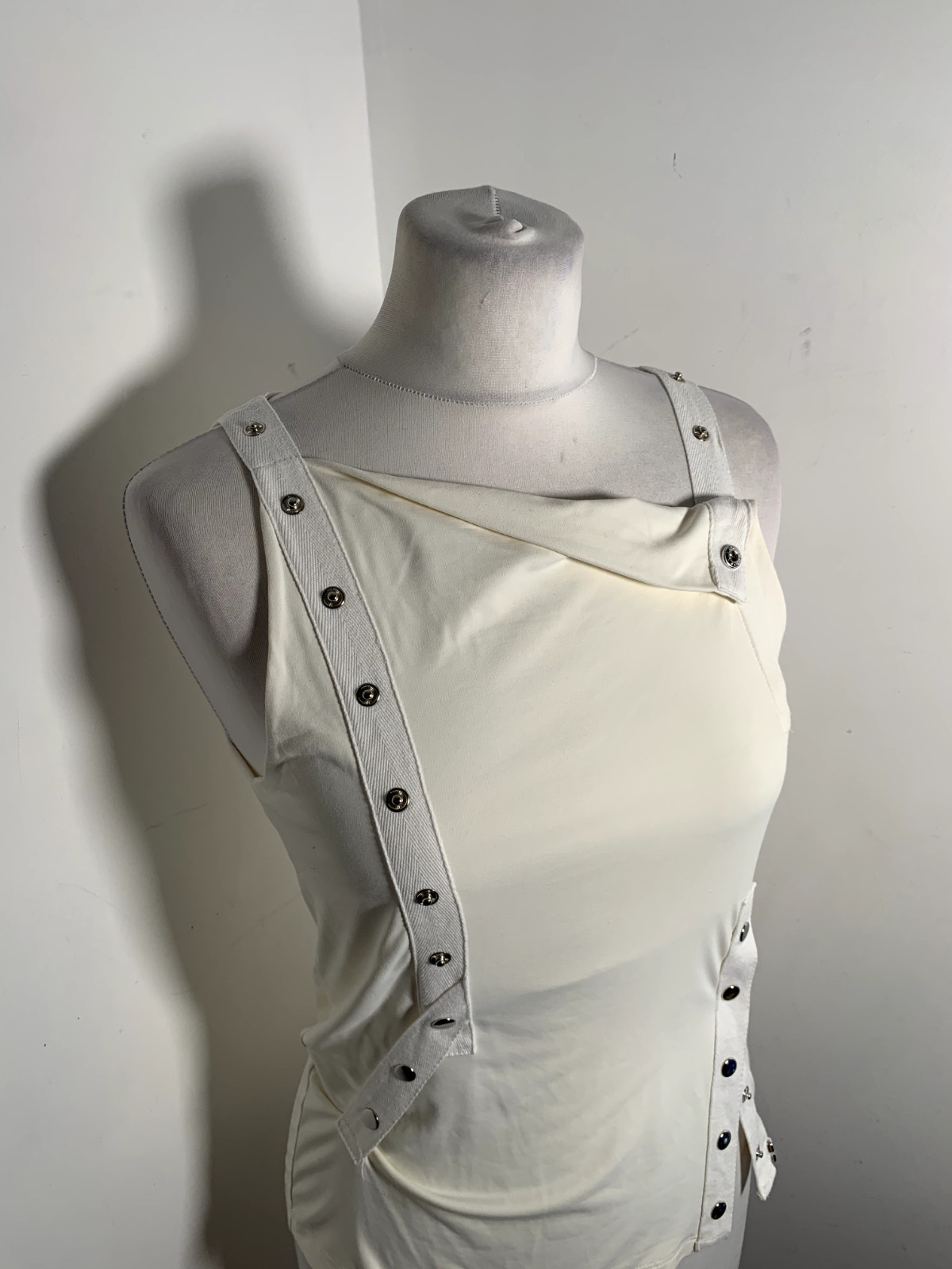 Morgan 90s Y2K blouse top vest UK 8 10 fitted popper detail club rave ruched