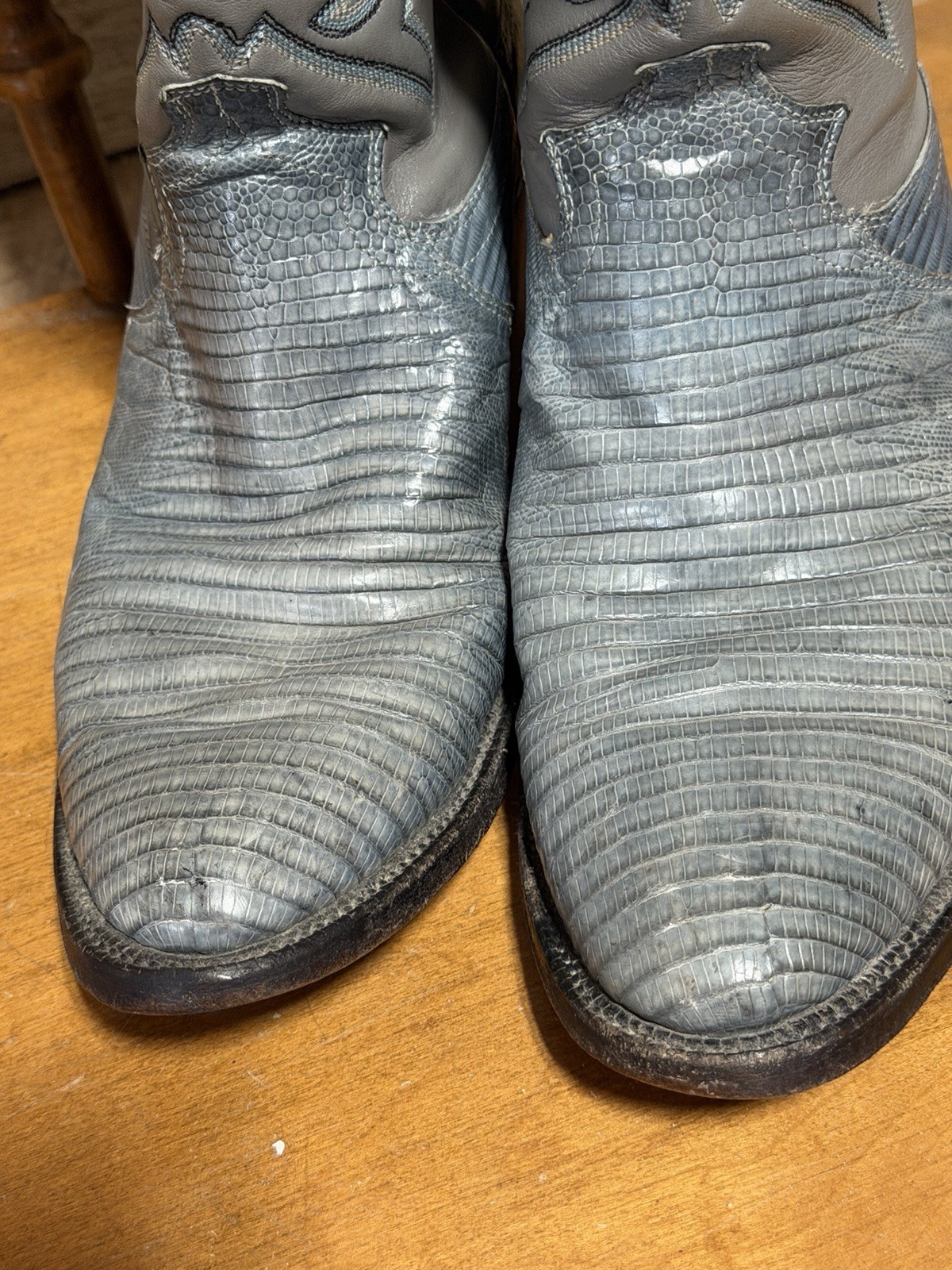 Vintage Justin Men Size 7 D Gray/Blue Teju Lizard Skin Cowboy Western Boots