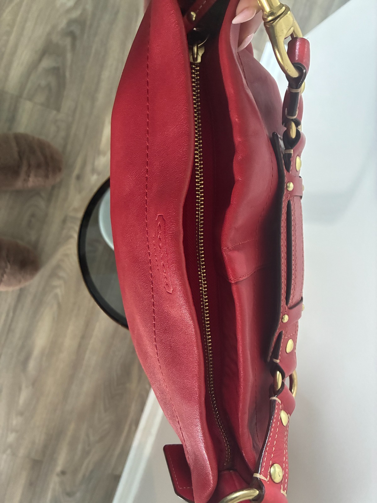 Coach Carly Satchel Purse Y2K Era Cherry Red Medium Size Bag with Stud Accents