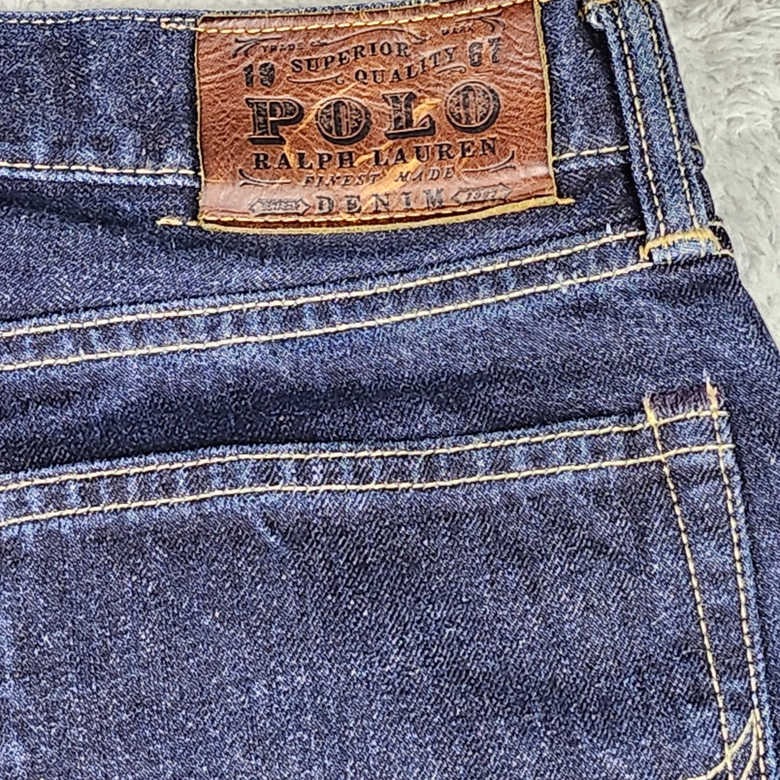 Polo Ralph Lauren Jeans Men 34×32 Dark Wash Straight Cotton Leather Patch Prep