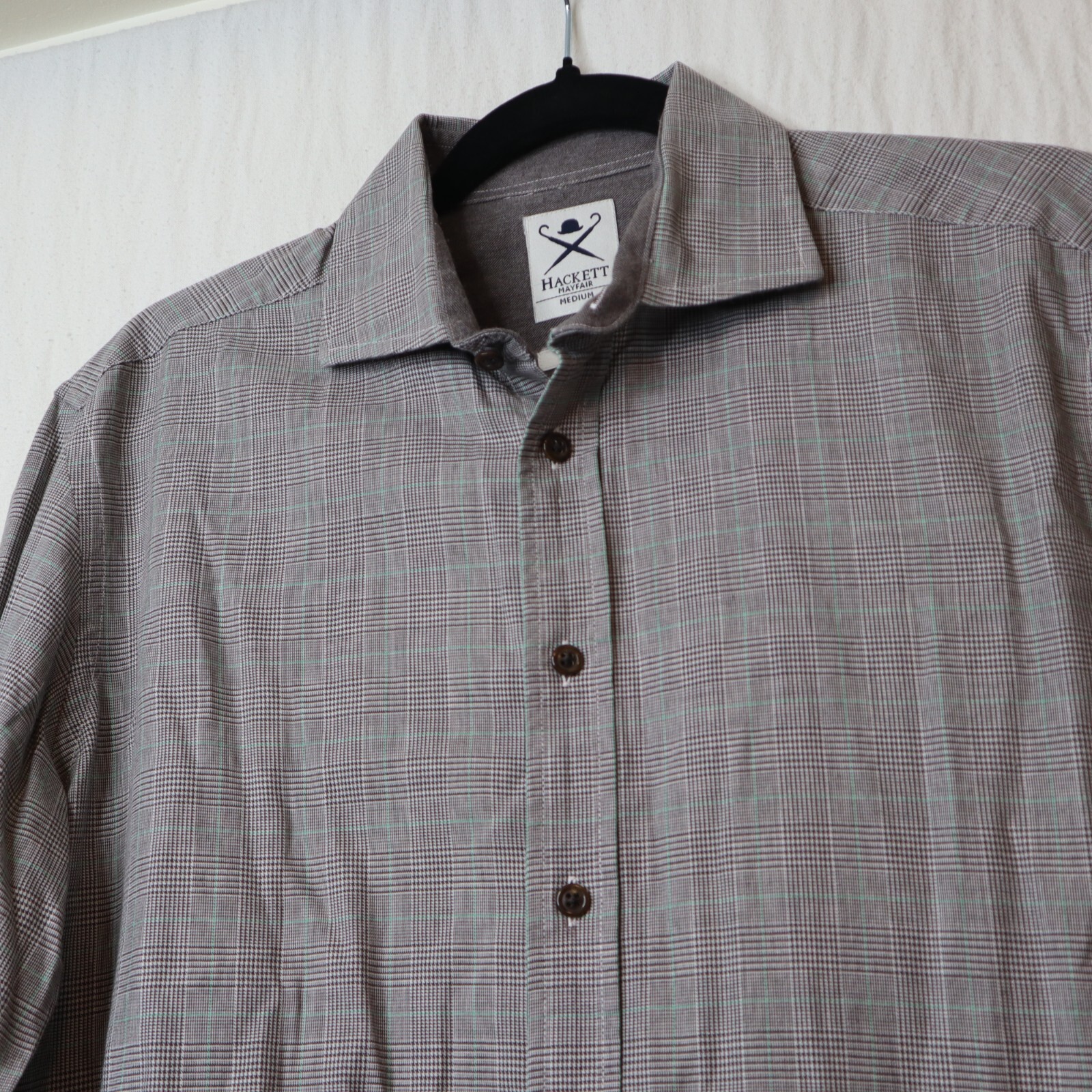 Hackett Mayfair London Button Shirt Mens Medium Gray Plaid Slim Fit Casual GUC