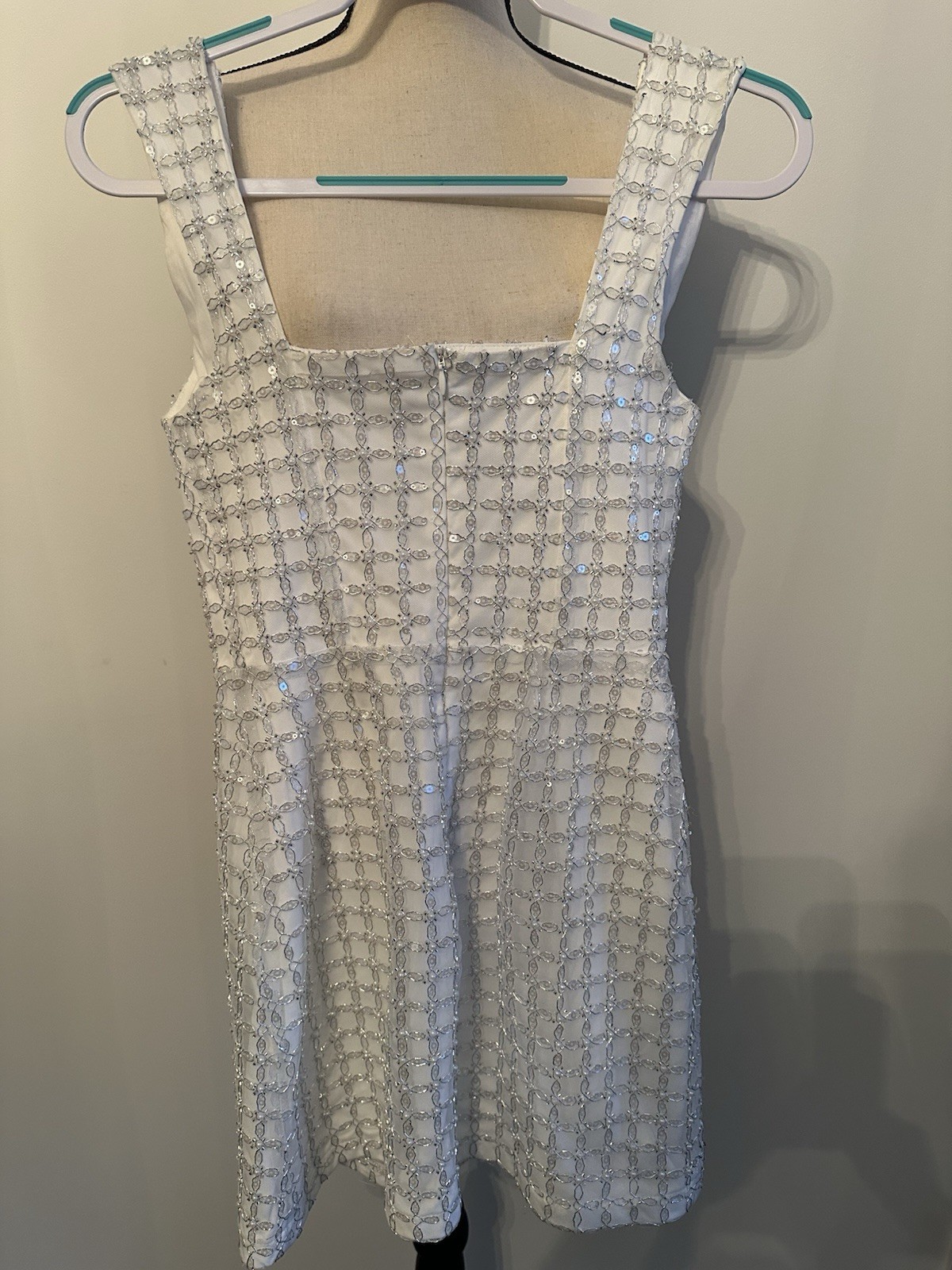 Altar’d State Women’s S White Sequin Geometric Square Neck Sleeveless Mini