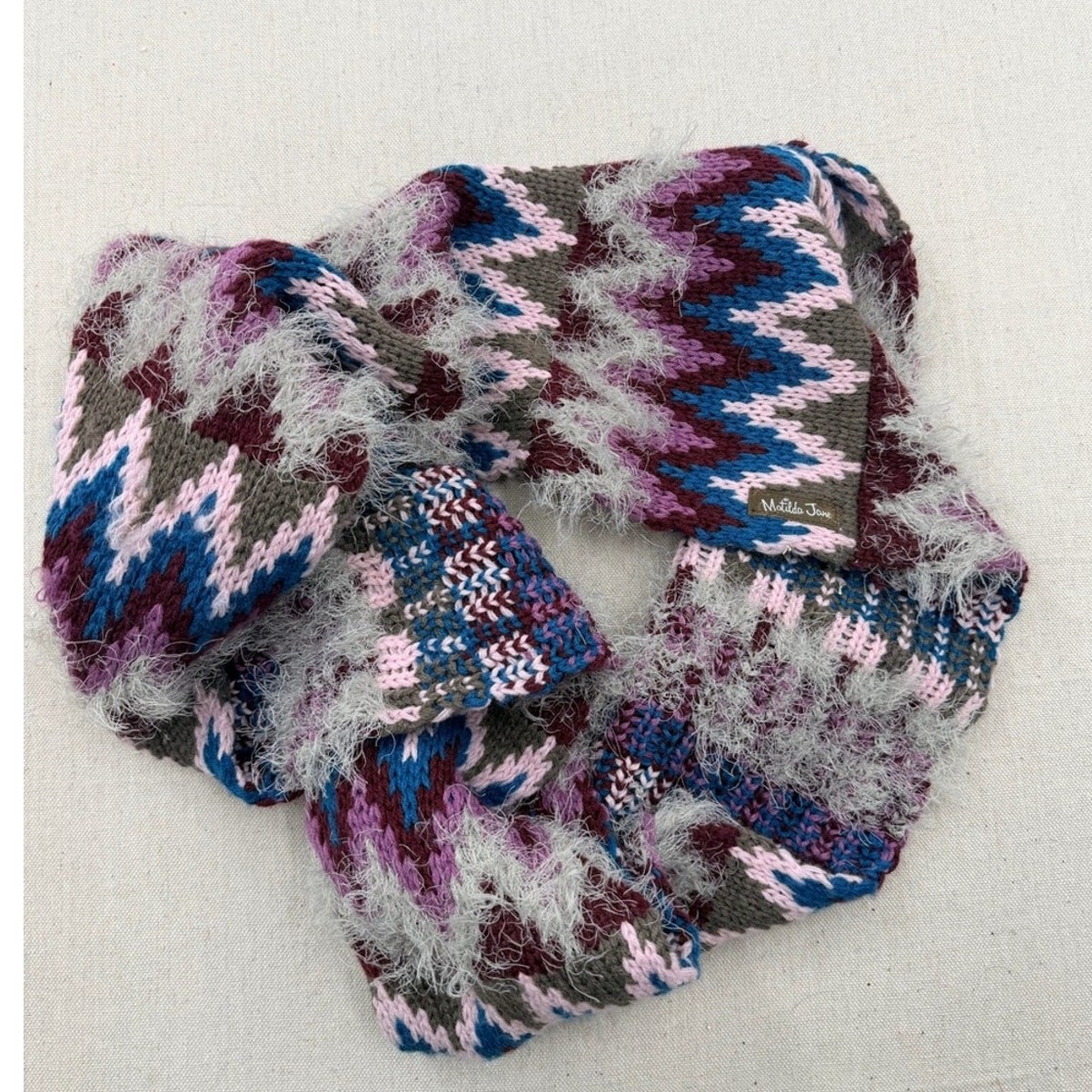 Matilda Jane Chevron Knit Scarf in Pink, Blue & Gray