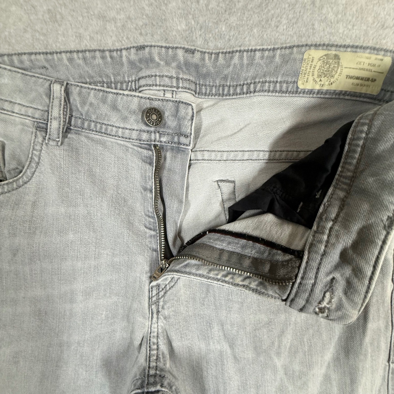 Diesel Thommer-SP Slim Skinny Light Gray Mens Jeans 34×29 Stretch Denim